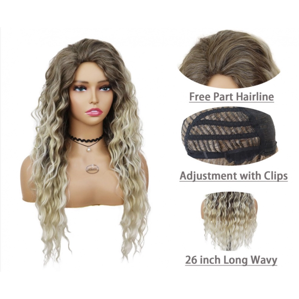 Synthetic Ash Blonde Long Wig Curly Hair 80s Wig for Woman Natural Fluffy Hair for Women Regular Big Wave Volume Wigs