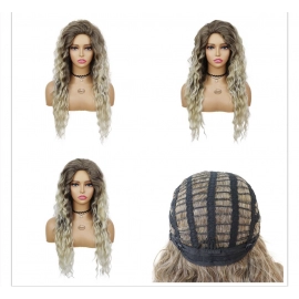 Synthetic Ash Blonde Long Wig Curly Hair 80s Wig for Woman Natural Fluffy Hair for Women Regular Big Wave Volume Wigs