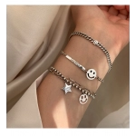 Sterling Silver Korean Style Vintage Geometric Bracelets Bangles For Women Wedding Couple Fashion Party Jewelry