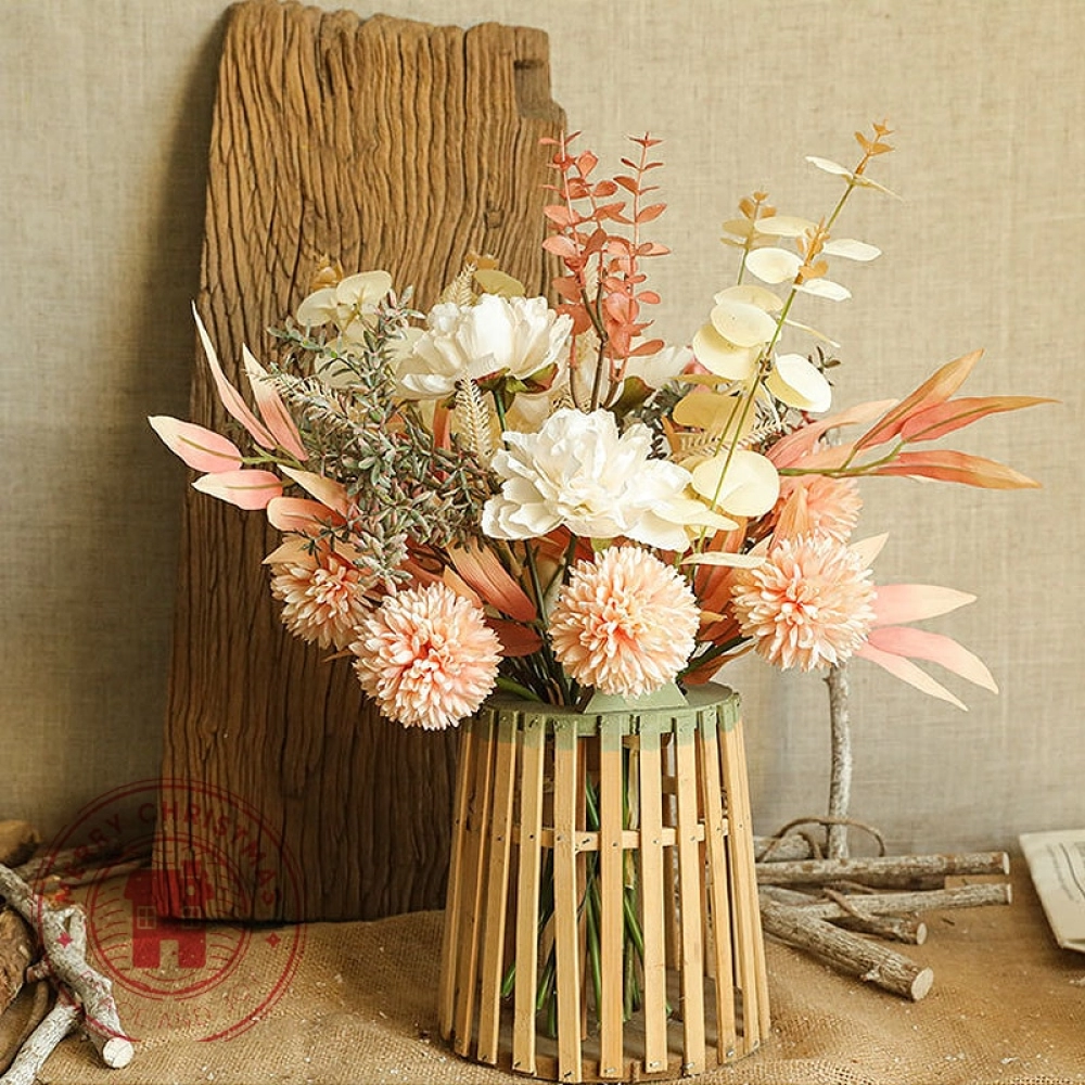 44cm Home Decoration Artificial Flowers Bouquet 1pc/Lot Champagne Peony Dandelion Bouquet Wedding Ins Style Room Decor Supplies